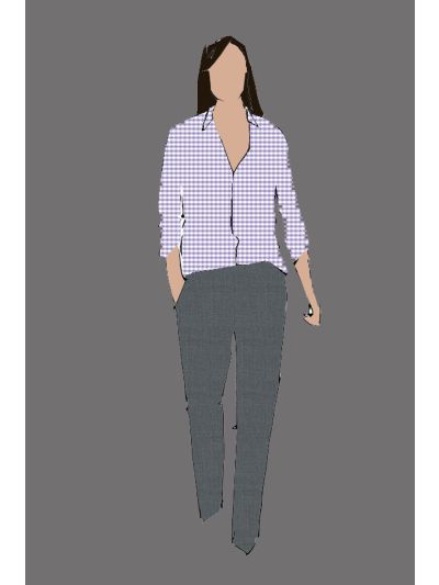 182136 - Uniform Shirt Ladies Check Lavender & White (Telecom)